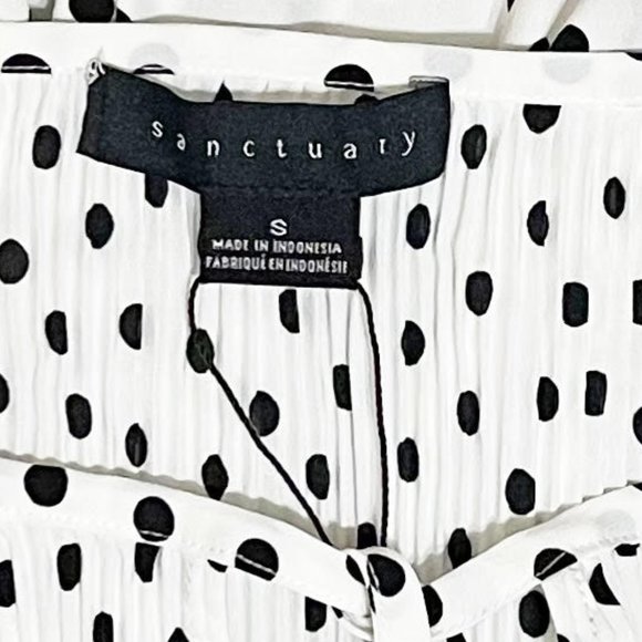 Sanctuary Small White Polka Dot Tie Neck Crystal Pleat Blouse NEW WITH TAGS - Picture 5 of 7